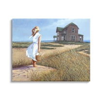 Stupell Industries Woman Standing Windswept Breeze Distant Beach House Painting Gallery Wrapped Canvas Print Wall Art, Design by Tom Mielko
