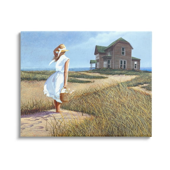 Stupell Industries Woman Standing Windswept Breeze Distant Beach House Painting Gallery Wrapped Canvas Print Wall Art, Design by Tom Mielko