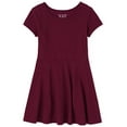 thumbnail image 1 of Robe Décontractée à Manches Courtes Plissée Unie pour Filles, Rubine, 5T US, 1 of 2