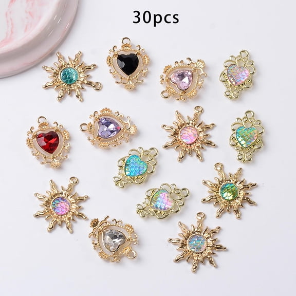 30x Metal Rhinestone Pendants for Jewelry Making Craft Supplies Ear