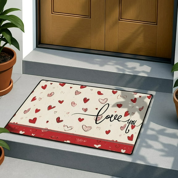 YingYouFu Valentines Day Doormat Welcome Doormat Floor Mat Entrance Door Rugs with Non Slip Rubber Backing for Indoor Outdoor Home Bathroom Decor