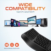 Delton KB200 Wireless Ergonomic Keyboard with Wrist Rest, Quiet Keys, Compatible for Laptop/PC/Tablets/Smartphone - Black