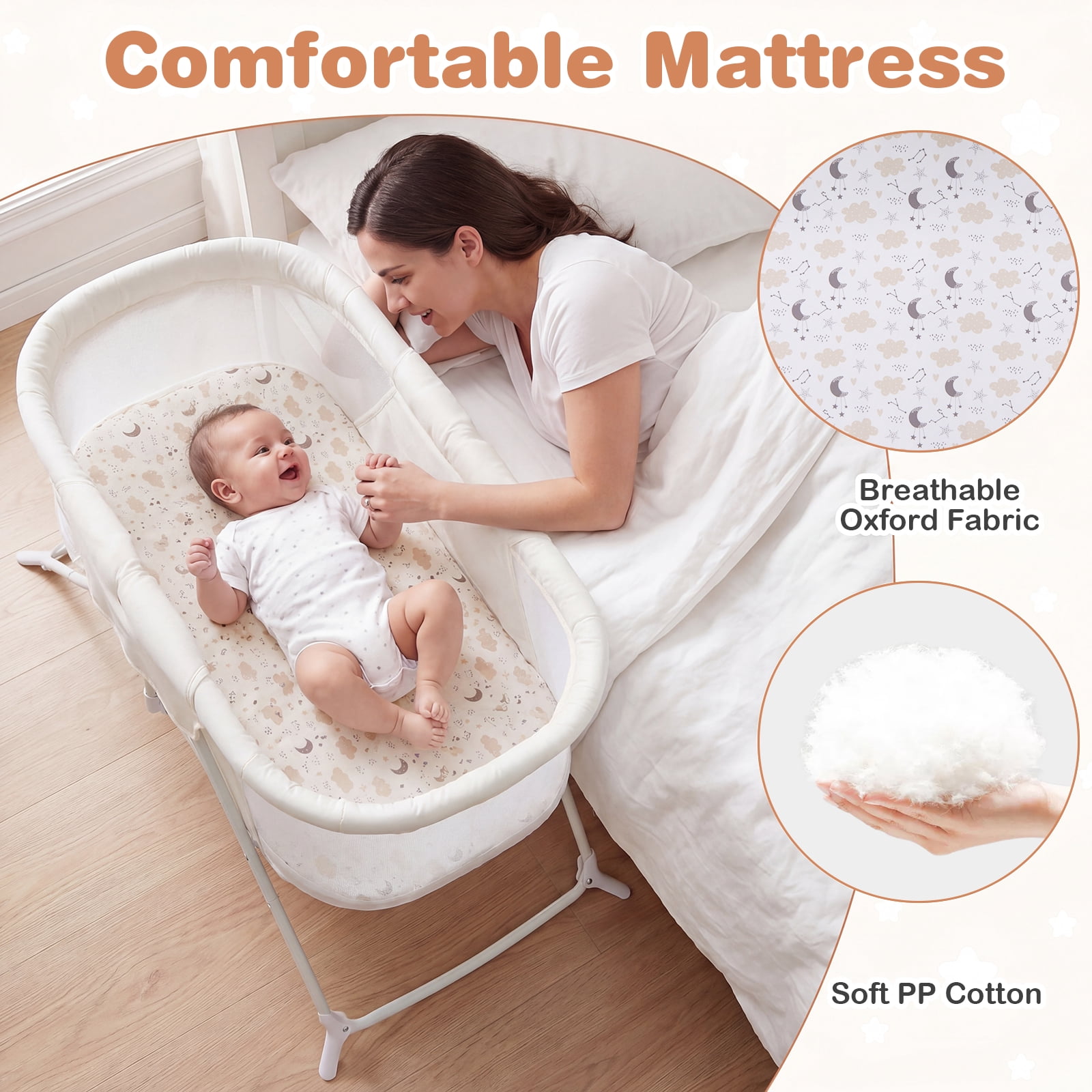 Costway 2 in 1 Baby Bassinet with Rocking Motion with Breathable Mesh Beige