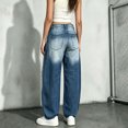 thumbnail image 5 of Atkumj Womens Ripped Jeans Fashion Baggy Button-Zip Fly Low Waisted Jeans Vintage Wash Long Length Jeans Wide Leg Women with Pockets S, 5 of 6