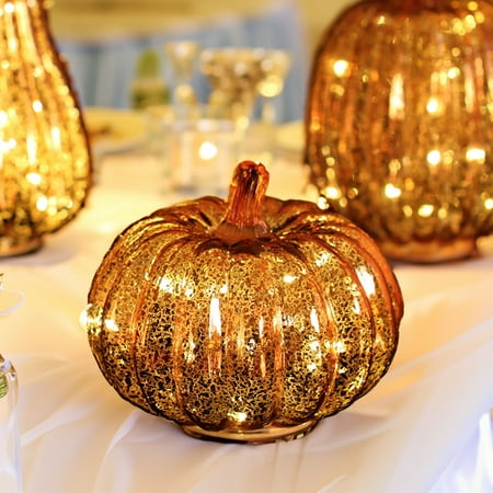 Fall Mercury Glass Light up Pumpkin Decor Fall Decoration for Home Thanksgiving Lamps for Festive Decoration Halloween Decorations Starry Night Pumpkins Tabletop Centerpiece Fall Home Decor