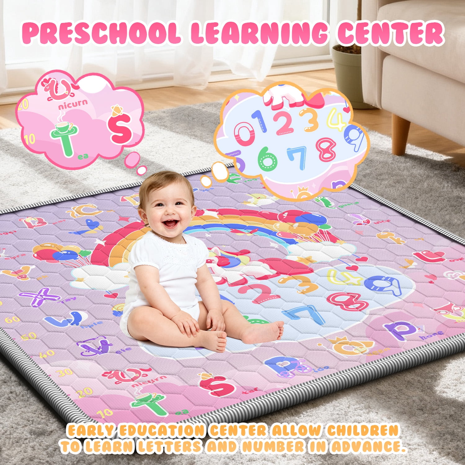 WonderStone Baby Play Mat for the Floor, 50" x 50" Tummy Time Mat, Playpen Mat for Babies, Toddlers, Infants 0-36 Months (Pink）