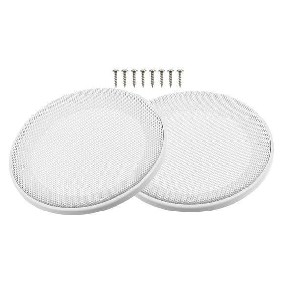 2Pcs 4" Car Speaker Cover Mesh Subwoofer Grill Horn Guard with 8 Screws Metal ABS White