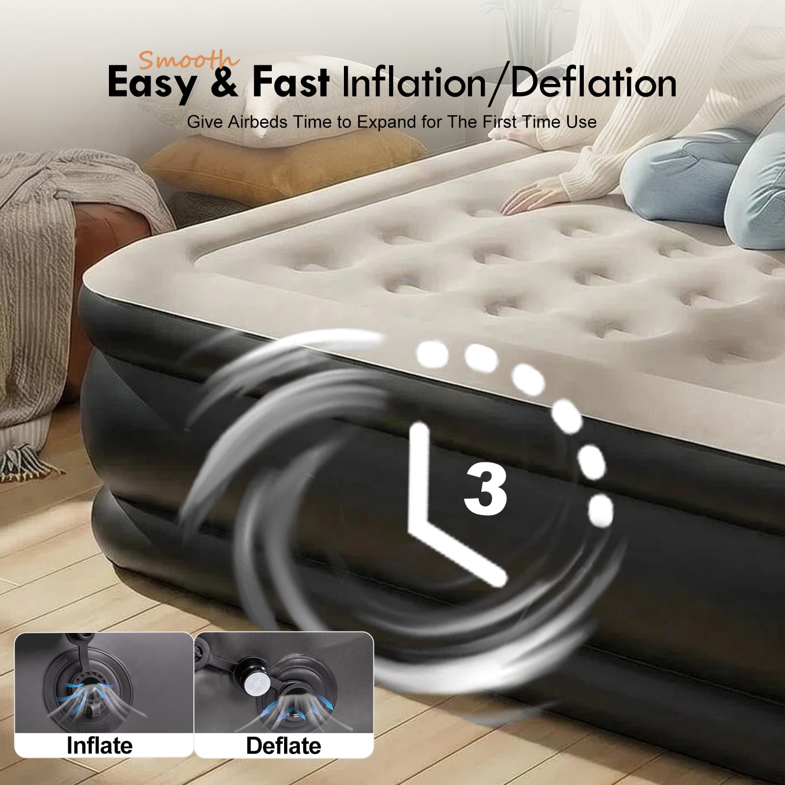 Honeydrill 15" King Air Mattress with Headboard, Airbed Inflatable Couch with Pump