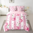 thumbnail image 3 of Manfei Girls Watercolor Cherry 7 Pieces Bedding Comforter Set, Cartoon Stars Print Full Bedding Set, White Pink Stripes Abstract Reversible Fitted Sheet Flat Sheet, Breathable Home Decor, 3 of 8