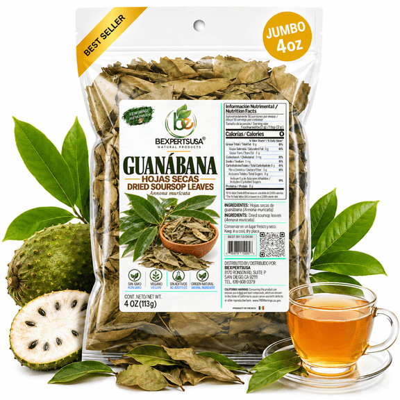 Guanábana Hojas (Soursop Leaves) - Jumbo 4 oz - 100% Natural & Wildcrafted Whole Leaves - Caffeine-Free Herbal Tea for Immune Support & Relaxation - Vegan & Non-GMO - Makes 30+ Cups