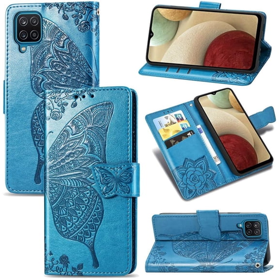 Compatible with Samsung Galaxy A42 5G Wallet Case for Women, Leather Flip Folio with Kickstand Magnetic and Card Holder Protective Case for Samsung Galaxy A42 5G Butterfly Blue SD