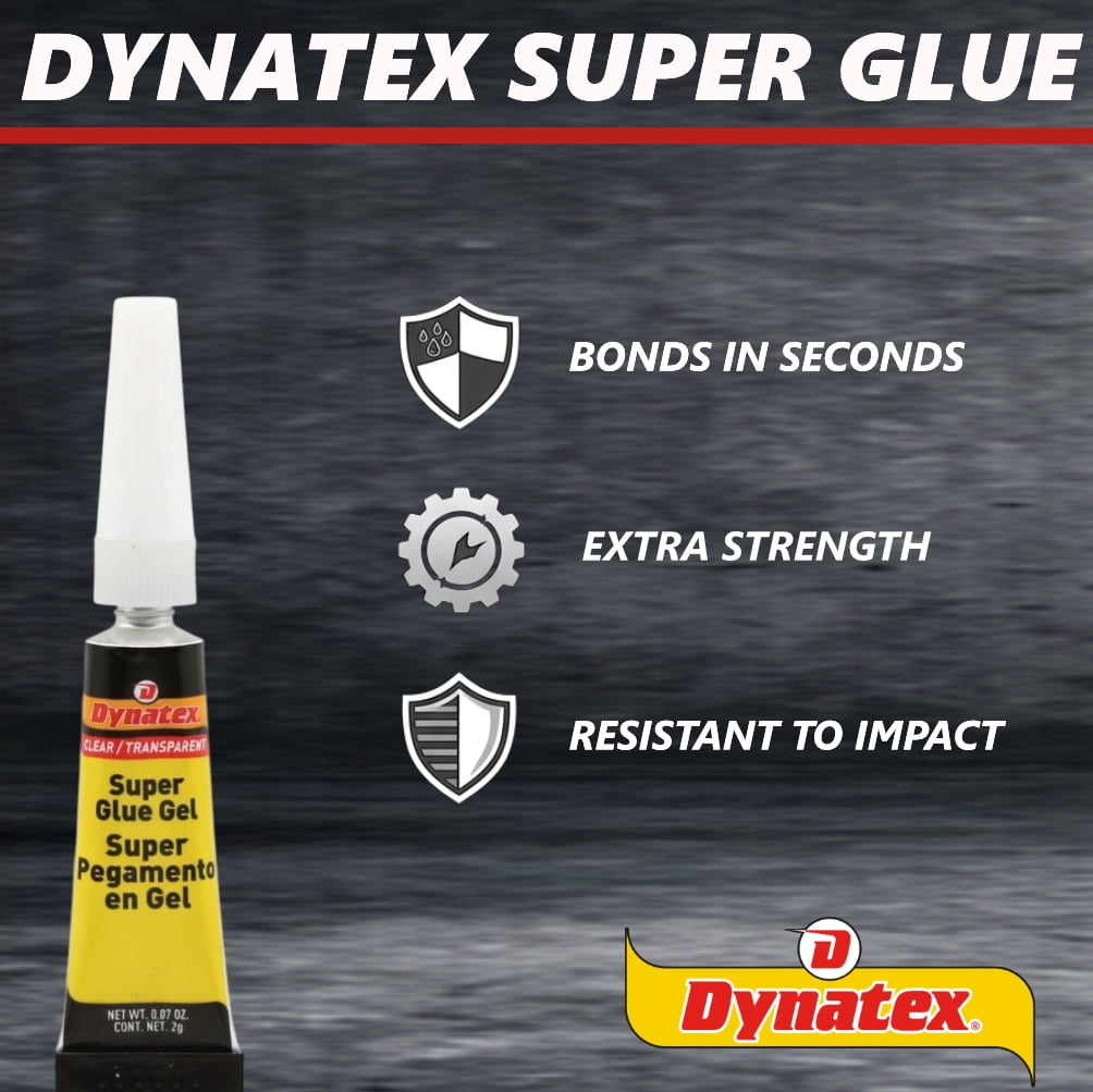 Dynatex 0.07 oz Super Glue Gel - No-Run Formula, Instant Bond, Bonds Metal Plastic Rubber Glass, Clear Permanent, Vertical Surfaces (24-Pack)