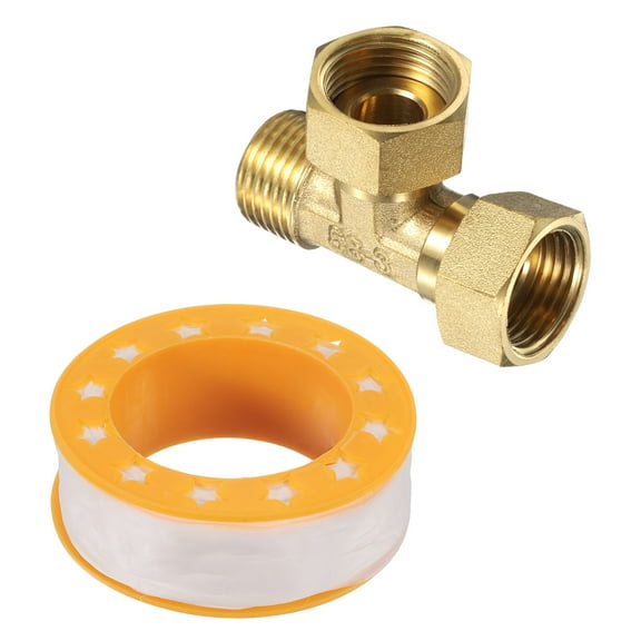 Brass Tee Swivel Pipe Fitting, G1/2" 3 Way T-Connector Female x Female x Male
