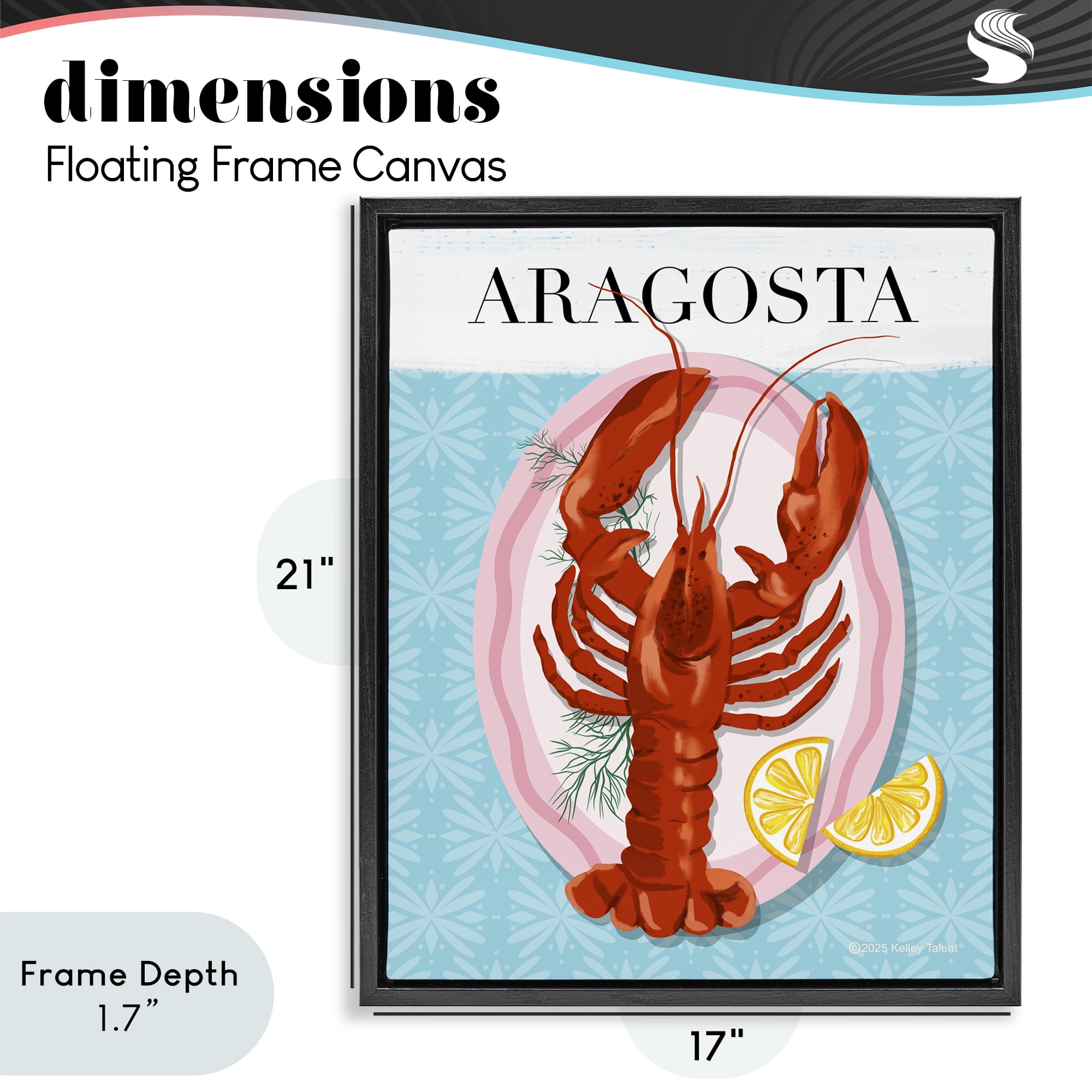 Stupell Industries Aragosta Lobster Dish Black Framed Floater Canvas Wall Art, design by Kelley Talent