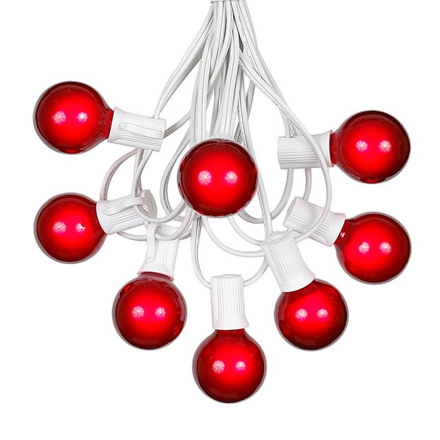 100 Guirlande Lumineuse Extérieure Pieds G40 avec 125 Ampoules Globe Rouges – Guirlande Lumineuse Intérieure Extérieure – Guirlande Lumineuse Suspendue pour Marché Bistro Café – Base C7/E12 - Fil Blanc
