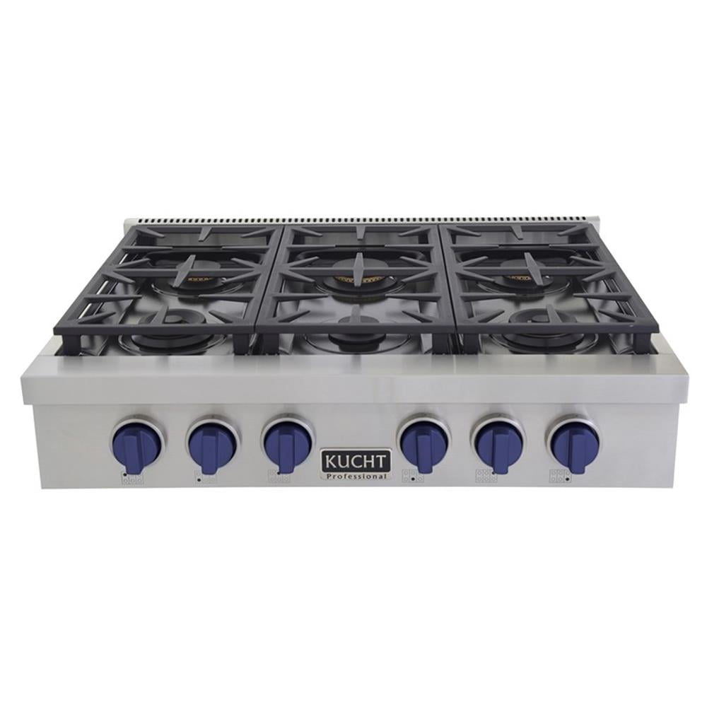 Pemberly Row 36" Propane Gas Range in Stainless Steel with Royal Blue Knobs