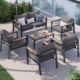 thumbnail image 5 of ECOPATIO 6 Pieces Metal Patio Furniture Set, Modern Outdoor Patio Furniture with Wood Armrest and Thickened Cushions Comfy Patio Sofa for Balcony, Deck and Poolside(Dark Grey), 5 of 6
