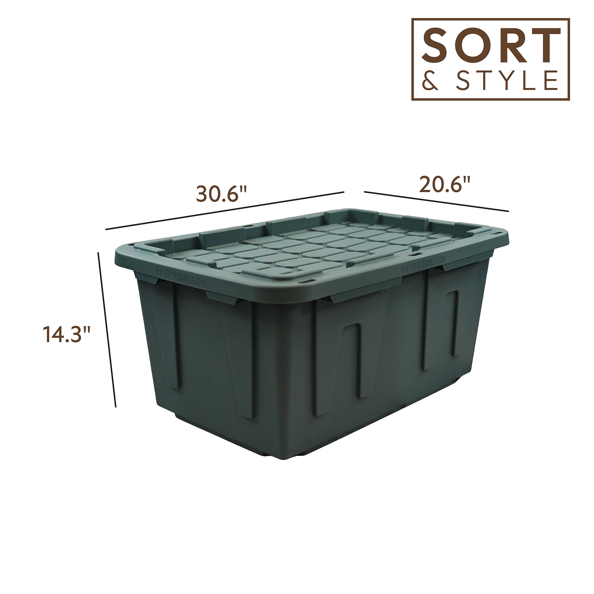 Sort & Style 27 Gallon Large Storage Bin with Snap Lid, Sage Leaf Green, 4 Pack, Heavy Duty Plastic Storage Container