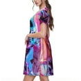 thumbnail image 2 of Picia Neon Skull With Milkshake Pattern Women's Short Sleeve Summer Dress Pleated Loose Swing Knee Length Short Sleeve Swing Dresses, 2 of 6