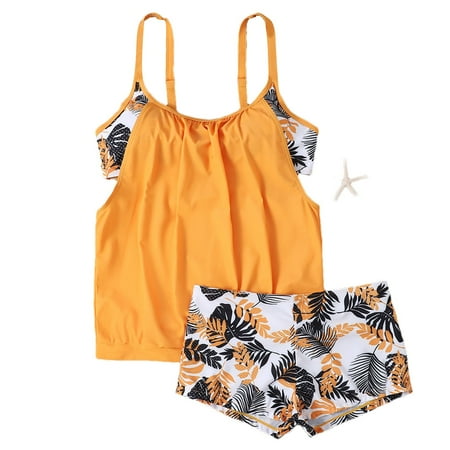 WREESH Women s Flowy Tankini Swimsuits 2025 - Tummy Control Swim Top & Boyshorts Quick-Dry Bathing Suit Summer Beachwear Yellow