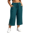 thumbnail image 2 of Gamviast Women's Plus Size Capri Pants Drawstring Waist Crinkle Gauze Wide Leg Cropped Pants with Pockets Lightweight Beach Vacation Casual Wear Dark Blue XXXXL, 2 of 8