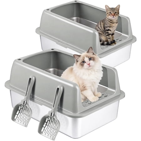 Large Stainless Steel Cat Litter Box with Lid For Easy Clean-up
