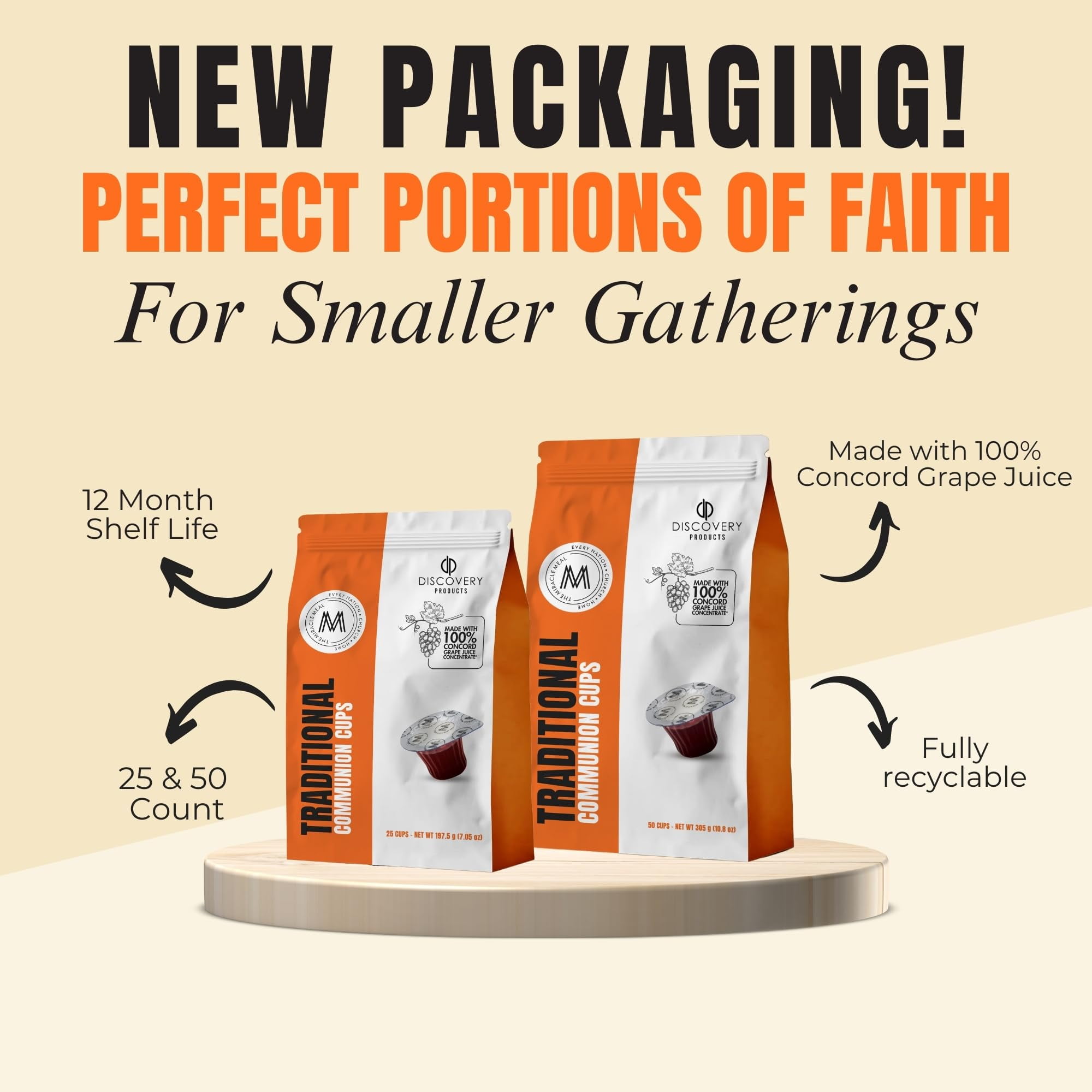 Discovery Products Travel Pack - Pre-Filled Traditional Communion Cup - Bag of 50 with Wafer and 100% Concord Grape Juice