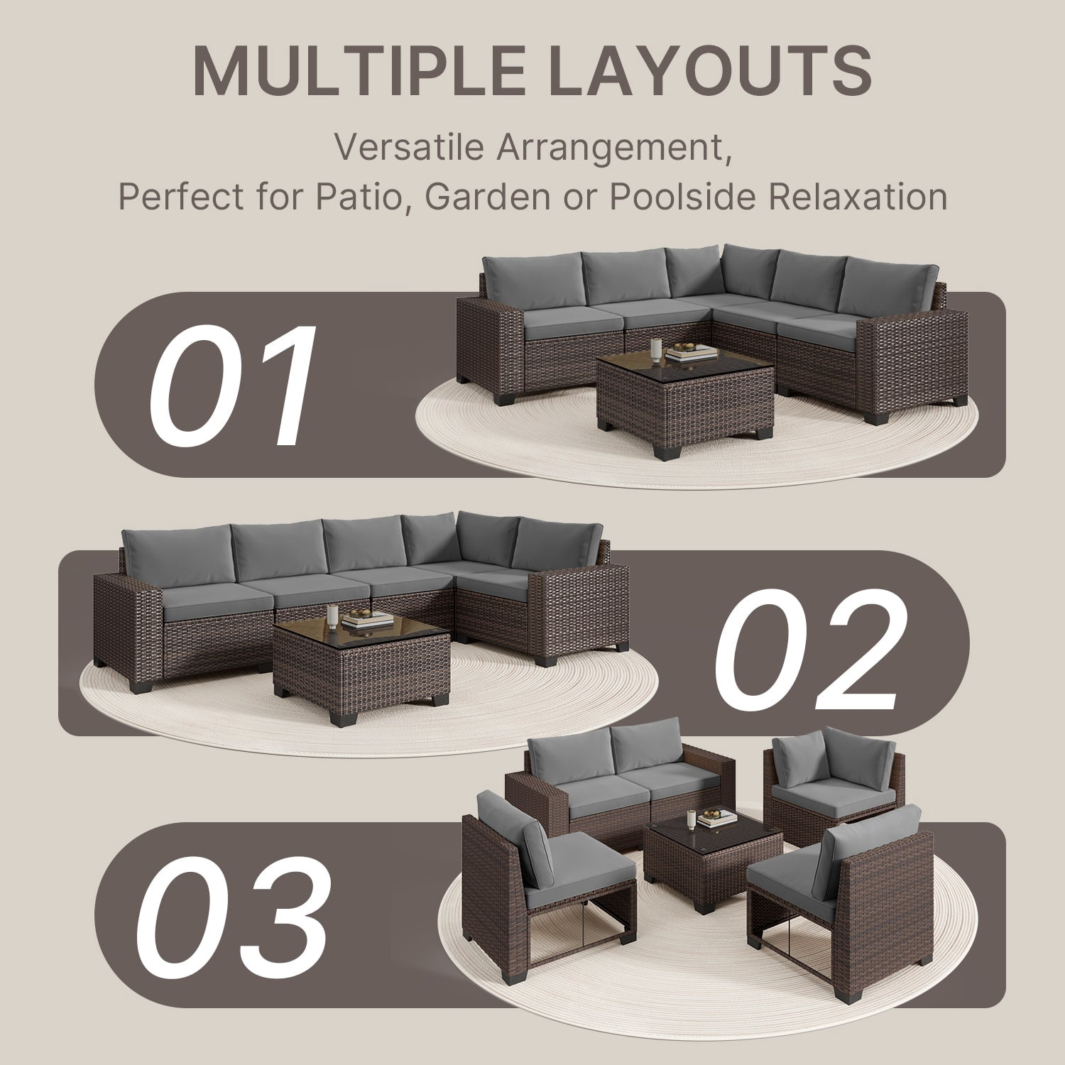 6-Pieces Patio Furniture Set, PE Rattan Outdoor Couch with Cushions and Glass Coffee Table, Wicker Sofa Set for Backyard, Porch, Garden, Balcony - Gray
