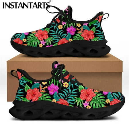 

Tropical Hibiscus Flower Design Casual Women Wear-resistant Sneakers Female Lace-up Footwear Zapatos De Mujer Hombre
