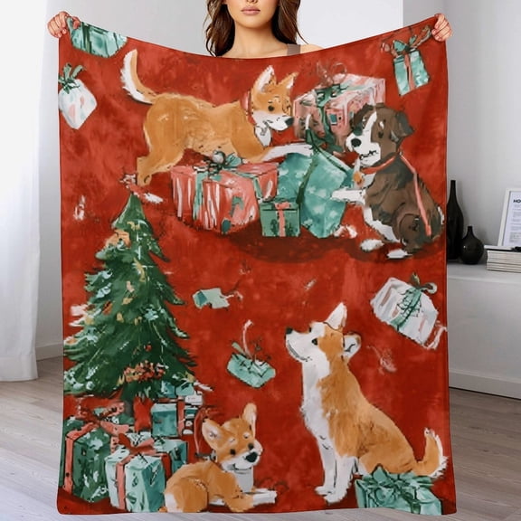 RKSupls Christmas Throw Blanket,Soft Flannel Cute Dog Blanket, Fuzzy Warm Cozy Winter Blanket for Couch Bed Home Decor,50x60 in