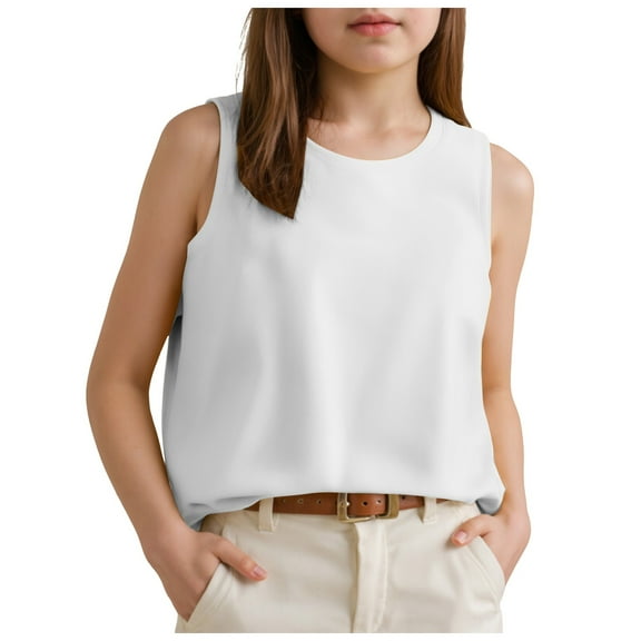 Gubotare Little Girls Tank Tops Girls Tank Tops - Girls Undershirts, Trendy Ribbed Sleeveless Summer Shirts - Kids Tank Tops for Girls (White,6-7 Years)