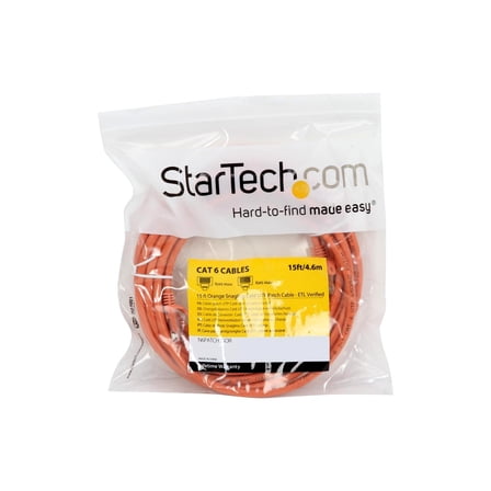 StarTech 15ft CAT6 Ethernet Cable - Orange CAT 6 Gigabit Ethernet Wire -250Mhz 100W PoE   RJ45 UTP Category 6 Network Patch Cord Snagless (N6PATCH15OR)