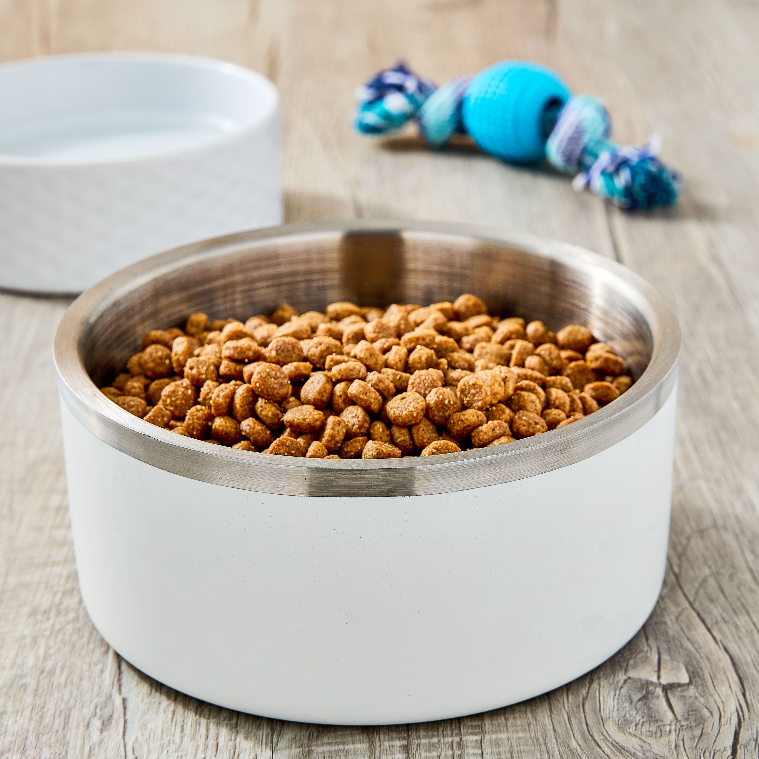 Vibrant Life Medium Stainless Steel Double Wall Dog Bowl, White