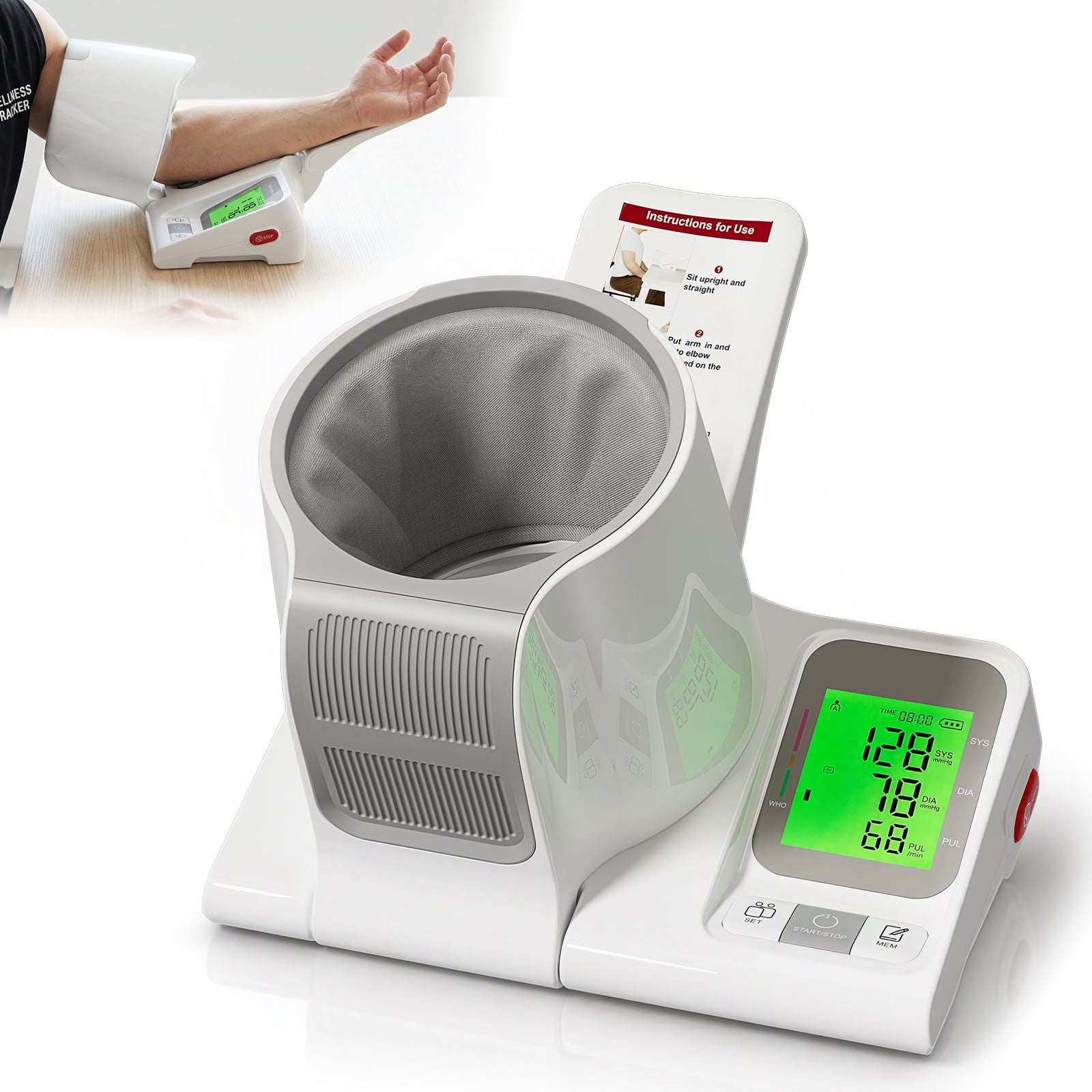 JASUCHSEN Upper Arm Blood Pressure Monitor for Home Use, One-Touch Auto-Fit, Hospital-Grade Accuracy No-Wrap Barrel BP Machine, Precise Readings, Large Display, Big Button, Easy for Seniors, Emergenc