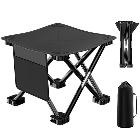 Portable Camping Stool, Heavy Duty Foldable Collapsible Outdoor Stool, Lightweight Compact Seat for Fishing Hiking Picnic Travel, Black Metal Frame Oxford Cloth