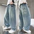 thumbnail image 5 of TOWED22 Boys Straight Leg Jeans Elastic Waistband Loose Denim Pants with Building Pattern for Kids Clothes Boys(Blue,5-6 Y), 5 of 7