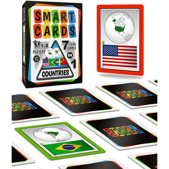 Smart Cards Countries Card Game - Matching Pairs, Snap, Trumps, Rummy, Happy Families (7 Games to Play) | Travel Game, Gift, Stocking Stuffer | for Adults, Kids, Boys, Girls | Age 5+, 1-8 Players