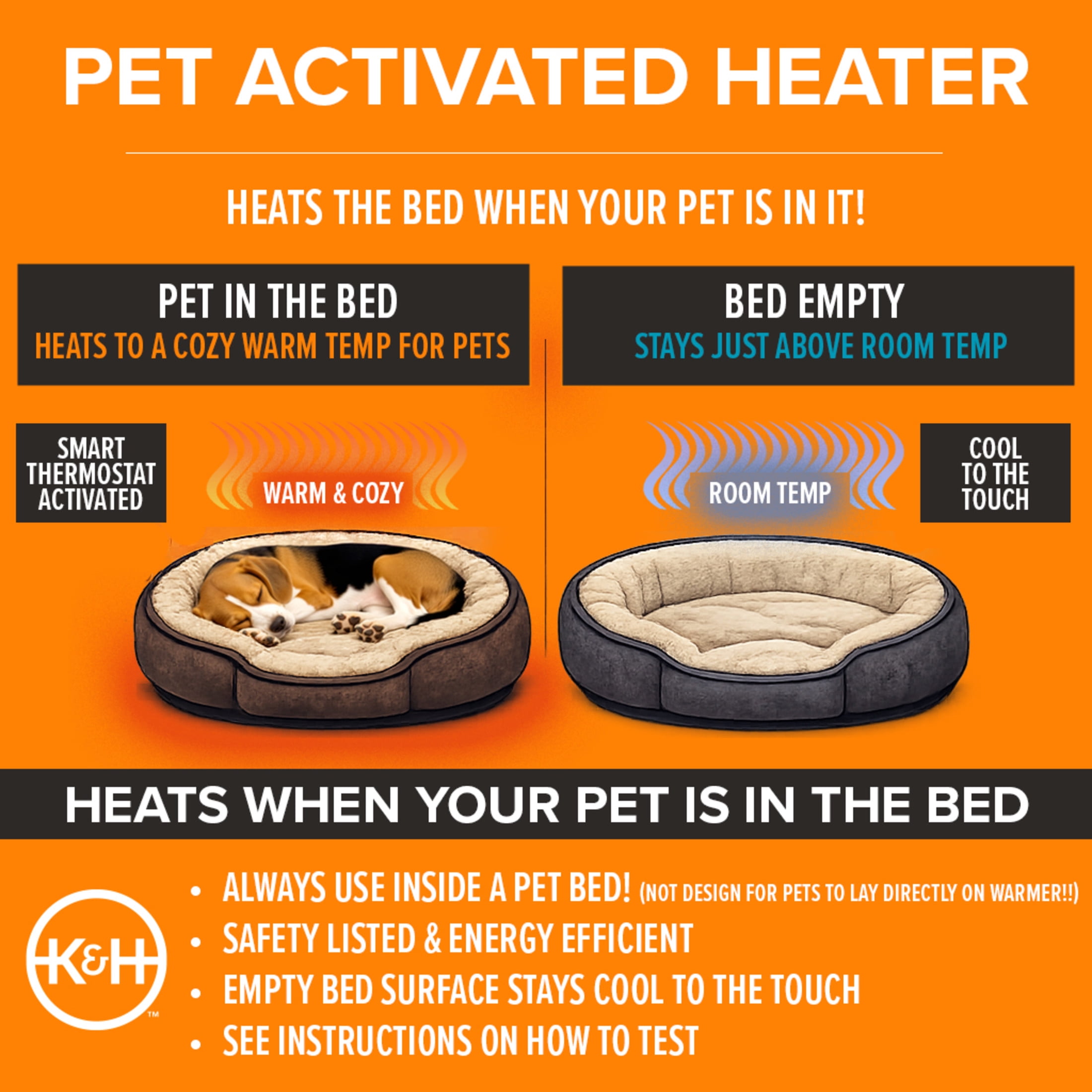K&H Pet Products Pet Bed Warmer for Cats & Dogs Gray, XL 15.75 x 25.5 inches