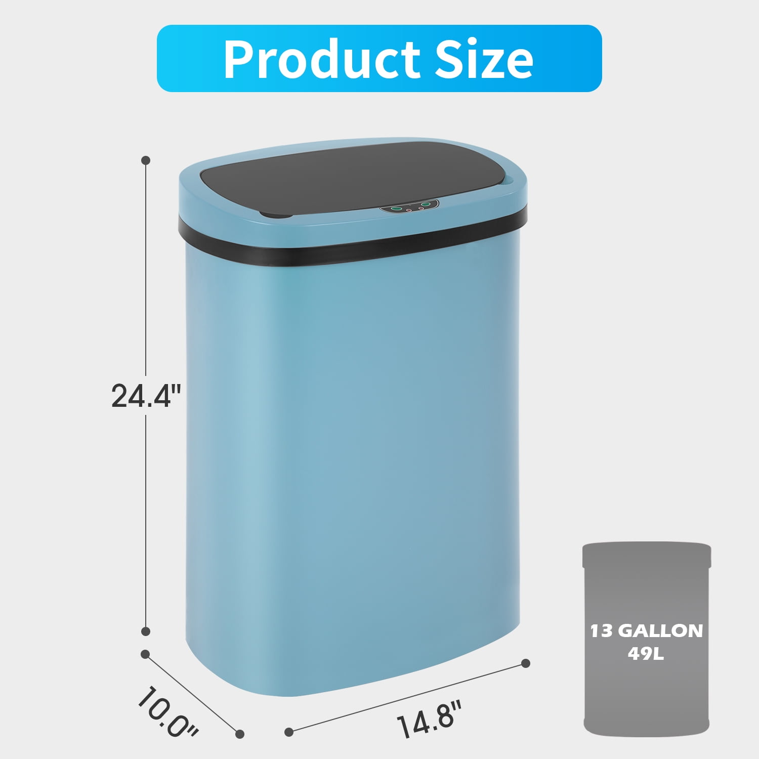 Dkelincs 13 Gallon Automatic Trash Can for Kitchen Bedroom Touch Free Garbage Can with Lid Motion Sensor Waste Bin, Blue