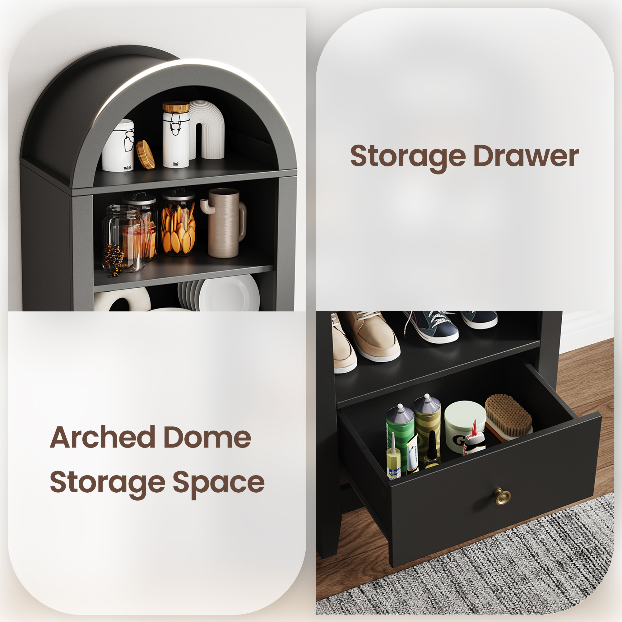70" Arched Tall Kitchen Pantry Cabinet, 8-Tier Arched Storage Cabinet with Doors and Shelves, Shoe Cabinet for Entryway, Living Room, Hallway,Black