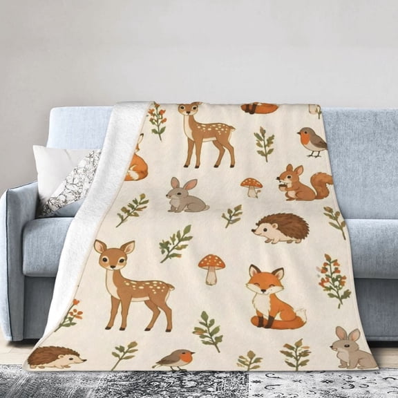 Woodland Animals Blanket Gift Throw Blanket Gift for Fox Deer Rabbit Forest Nursery Decor 50x40