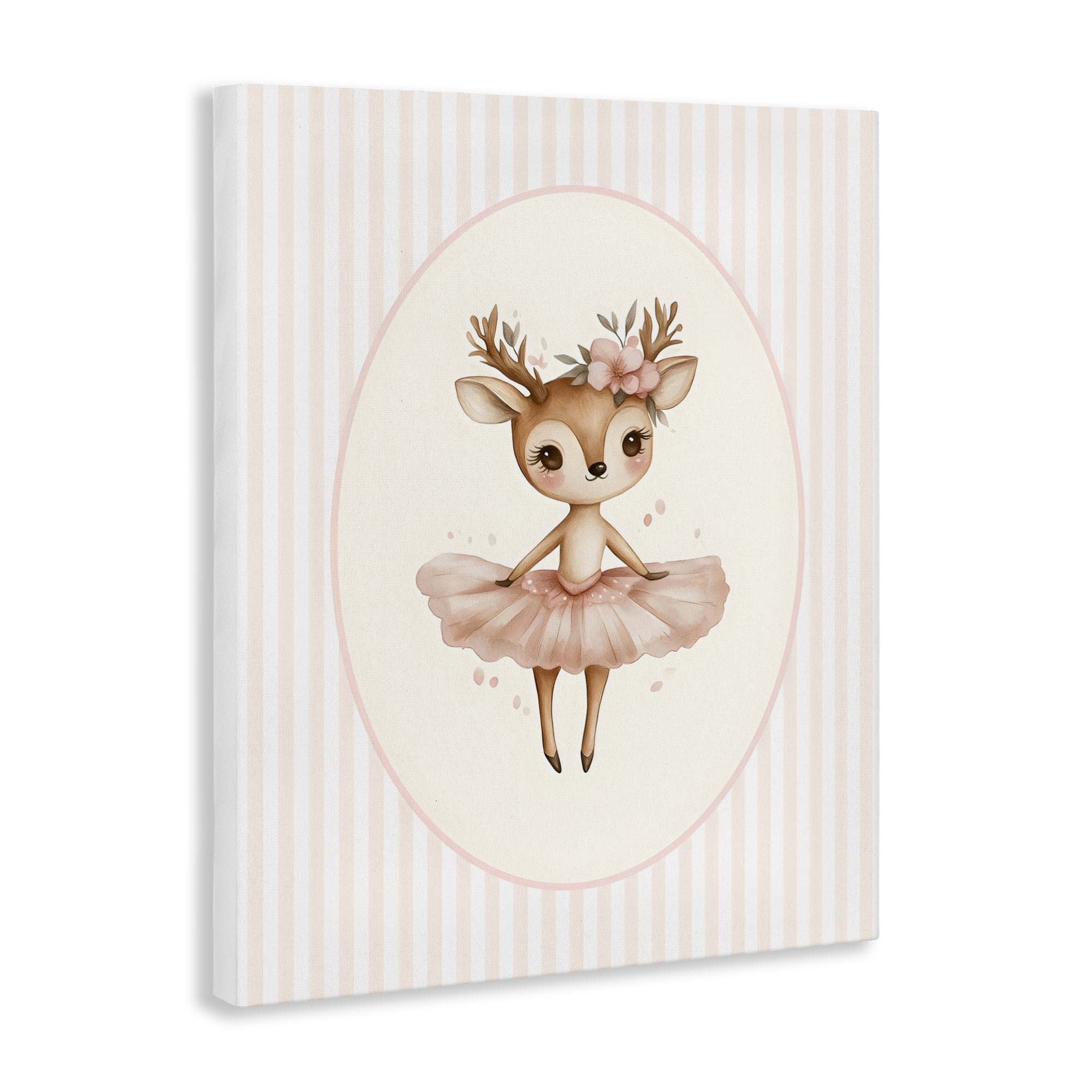 Stupell Industries Nursery Ballerina Deer Striped Canvas Wall Art, design by LSR Design Studio