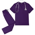 thumbnail image 2 of Scrubs for Women Set Stretch V-Neck Scrub Top & Jogger Pant Medical Uniform for Woman Housekeeping Uniforms Purple L, 2 of 4