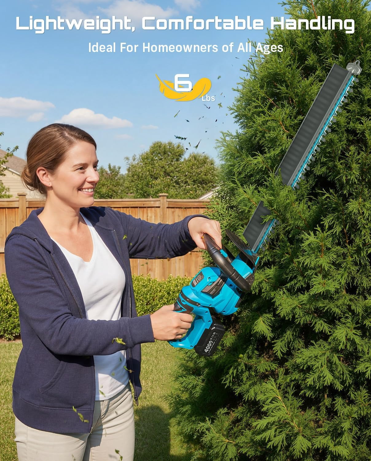 SEESII 22" Cordless Hedge Trimmer: 20V Electric Bush Trimmer with Debris Collector, 2 Pcs 4000mAh Batteries, Dual-Action Blade, 3/4" Blade Gap, Rotatable Handle, Handheld Shrub Hedge Clipper for Yard