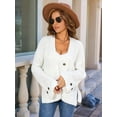 thumbnail image 5 of Women Chunky Knit Sweater Long Sleeve V Neck Button Up Cardigan with Pocket Coat for Fall and Winter White M, 5 of 8
