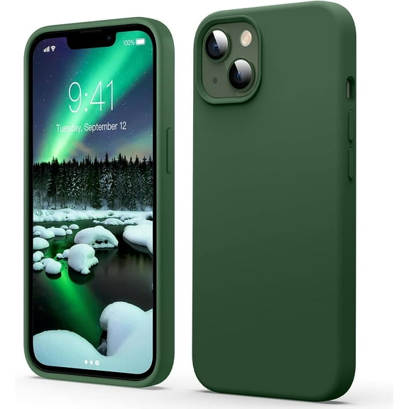 Liquid Silicone Case for iPhone 13 (6.1''), [Scratch-Resistant, Anti-Fingerprint, Shockproof] Protective Slim Fit Phone Case, 4-Layer Cover with Microfiber Lining, Silky-Soft Touch, Green