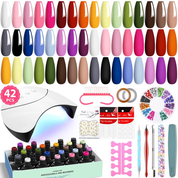 Kit de esmaltes de uñas en gel VANREESA, 42 unidades con luz UV, 24 colores