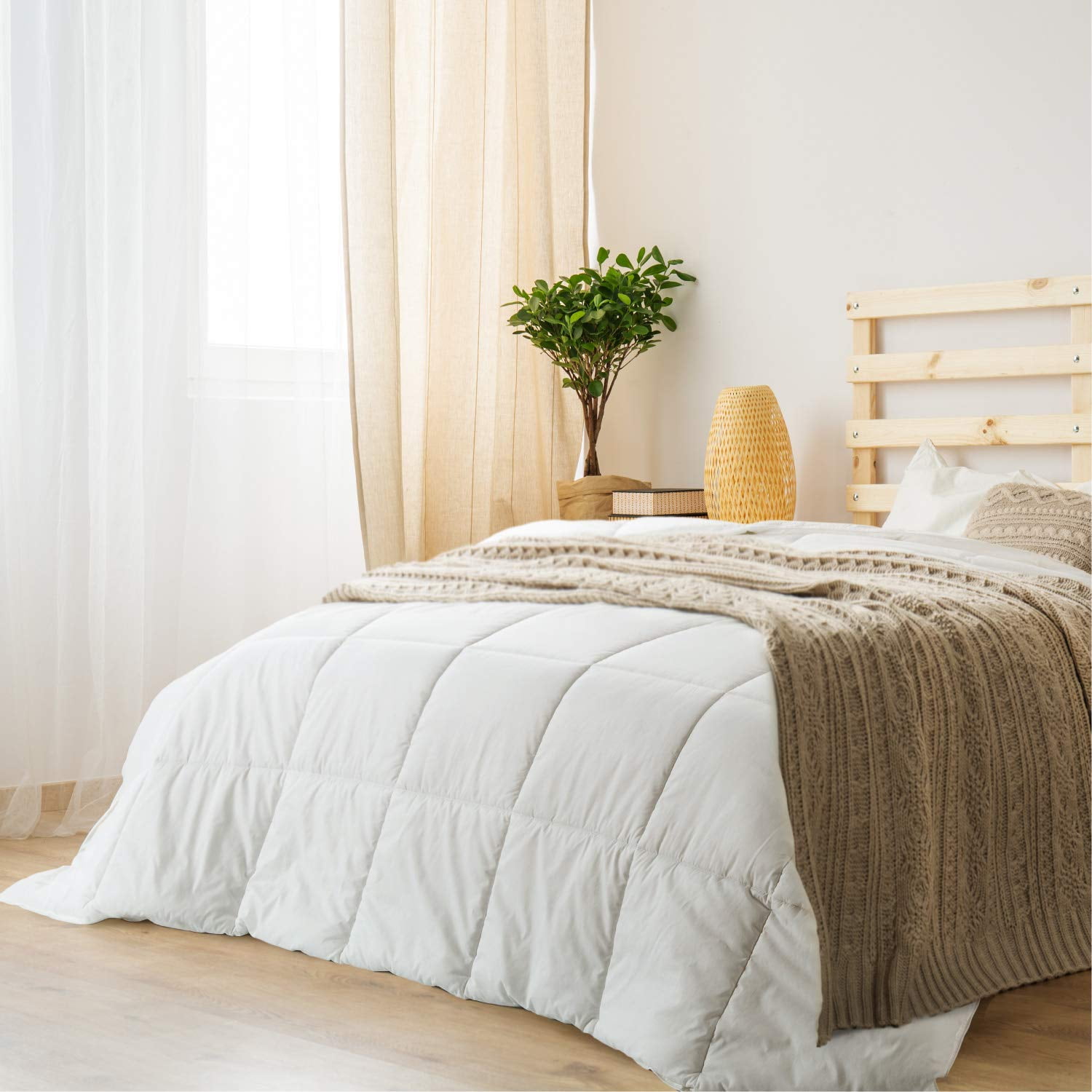 Bedsure 100 Cotton Quilted Down Alternative White Comforter Twin with