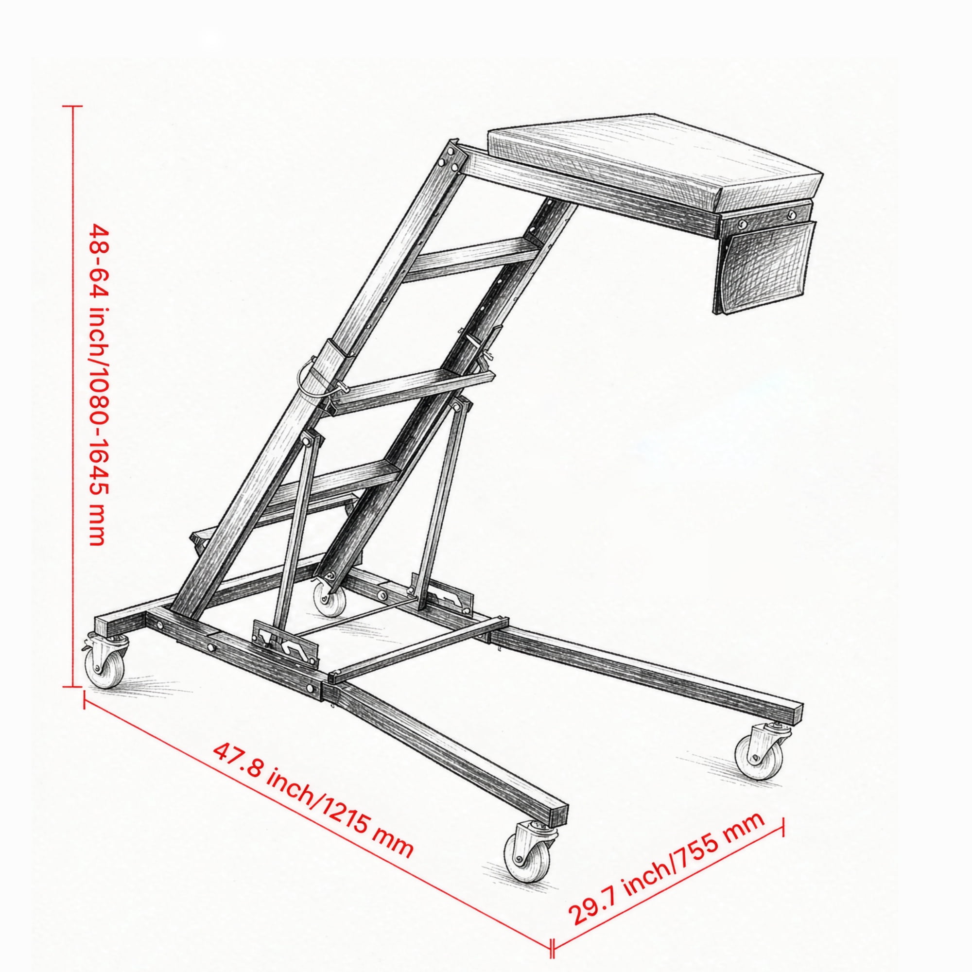 Automotive Topside Creeper (42.5"-64.8"), 400 LBS High Top Engine Creeper with Padded Deck & 4 Swivel Wheels