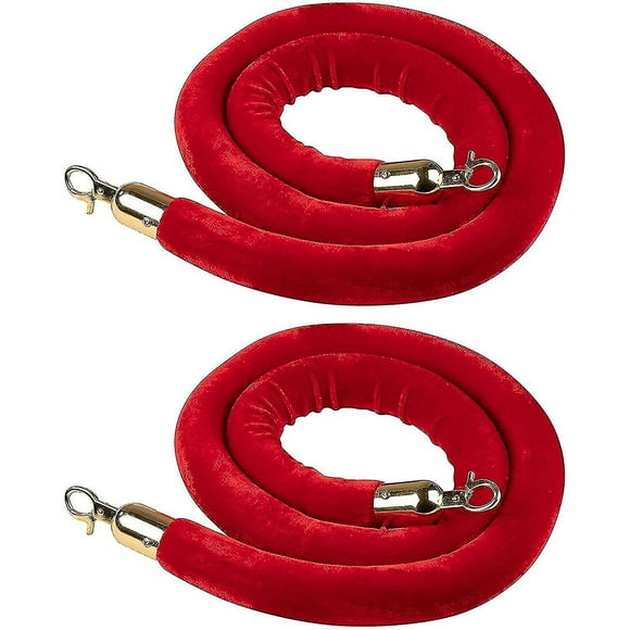 2 Pcs 1.5m Red Velvet Rope Crowd Control Rope Barrier With Polished Gold Hooks